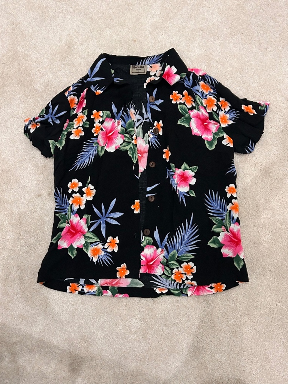 Cropped Hawiian Button Up Shirt